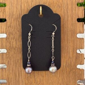 Silver and Black Pearl Drop Earrings